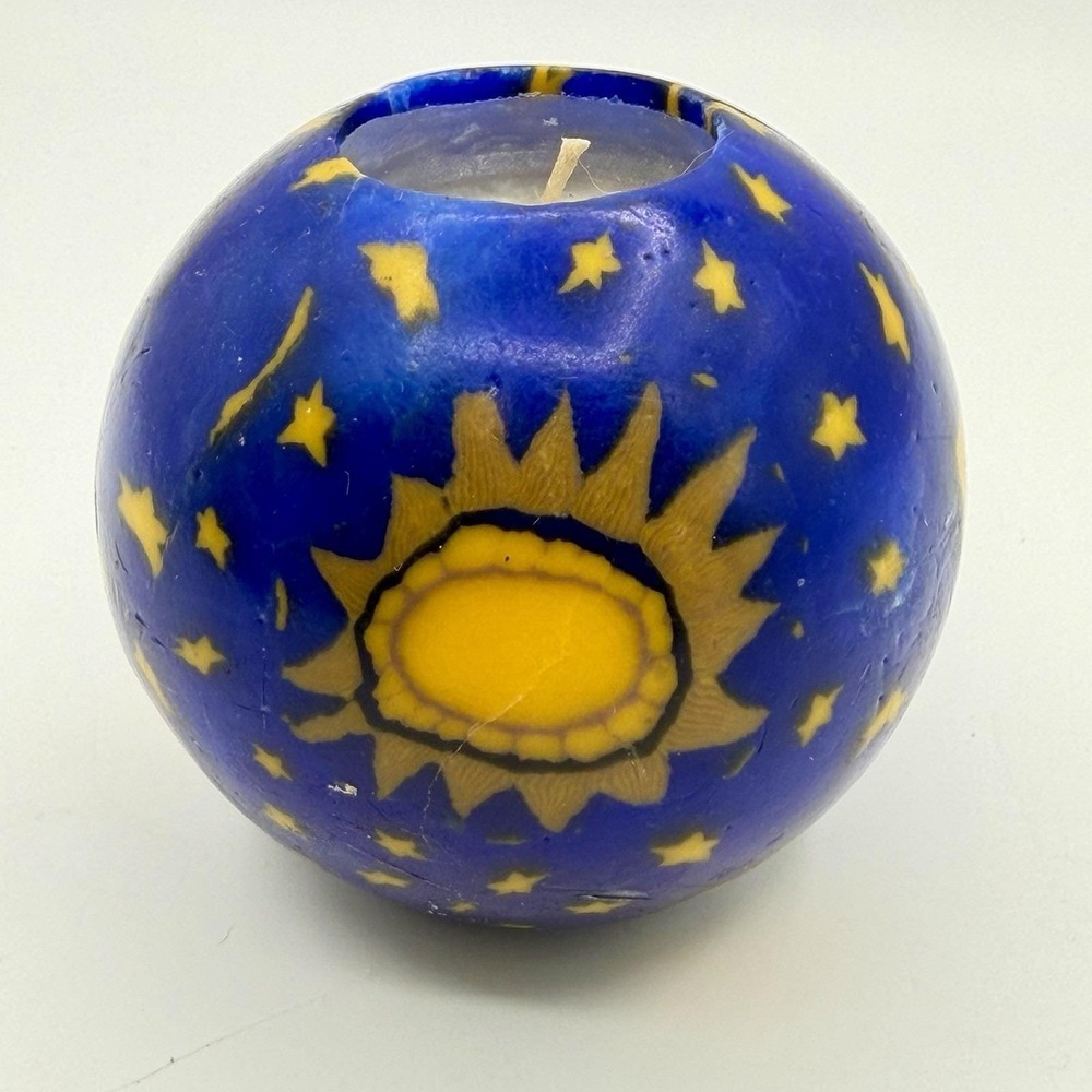 Celestial Sun Moon Stars Round Candle Sphere Globe Boho 90's Wax Crescent Orb